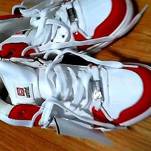 Red and white kid shoes